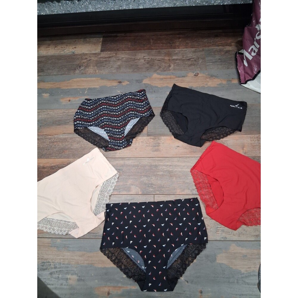 Set Of 5 NAUTICA Bikini Panties, Mesh Trim, Nylon Spandex - Size M NWOT B23